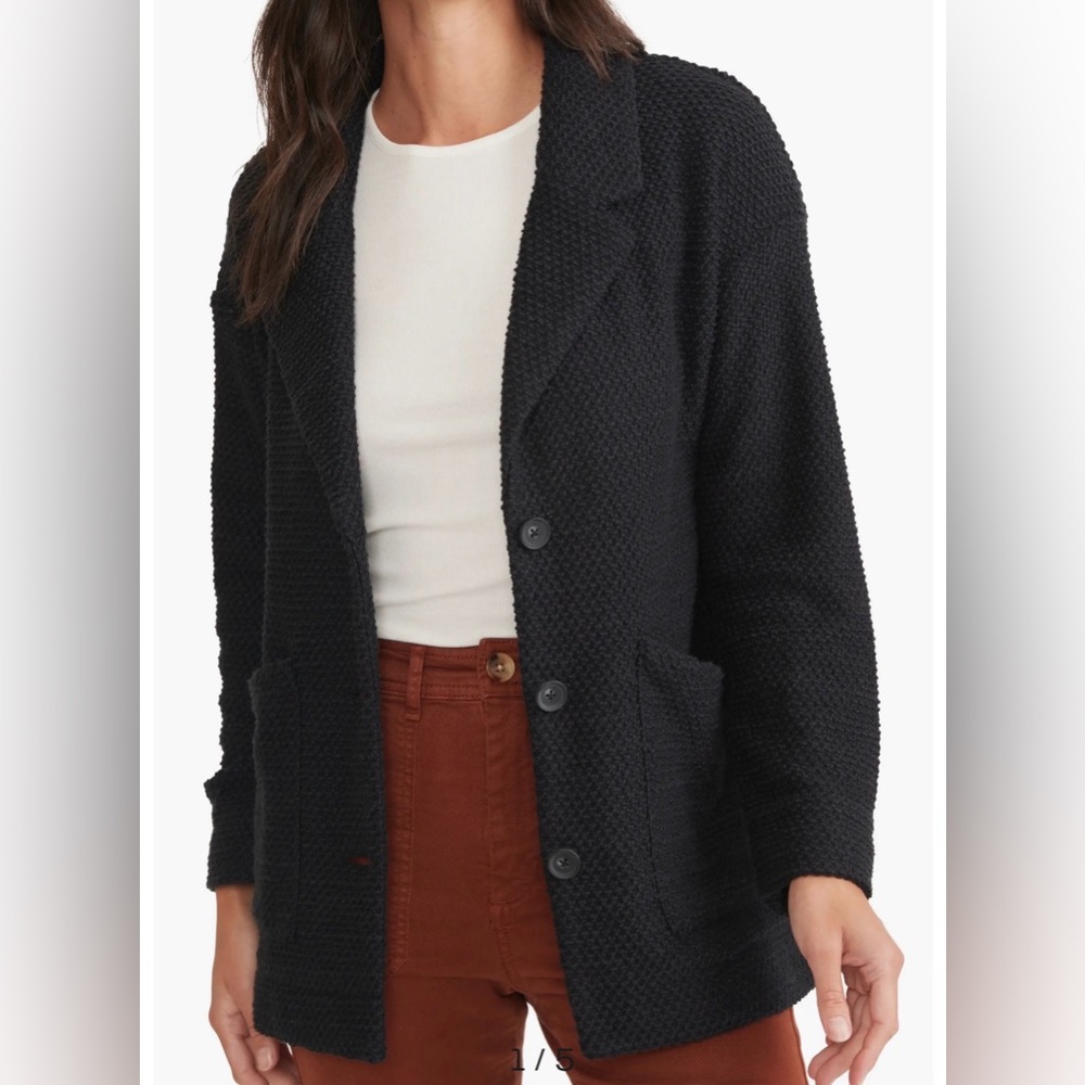 Marine Layer Black Knit Sweater Blazer Jacket Cozy Pocket Cardigan size Large